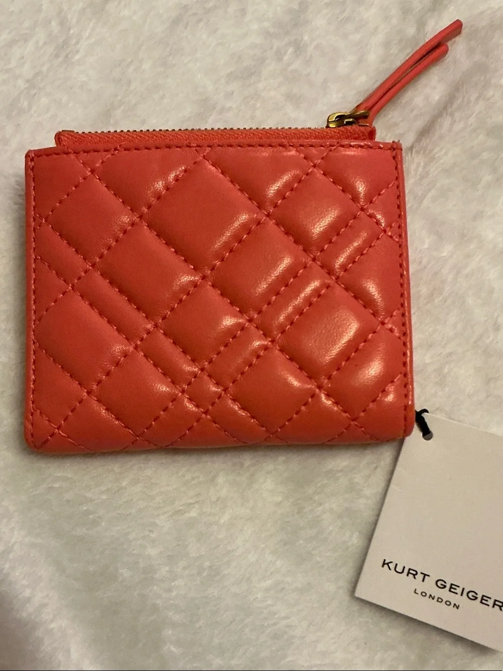 Kurt Geiger Genuine Leather Coral Quilted Zip Wallet/Card Holder